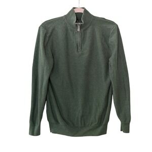 Lachlan Men's M Green Quarter Zip Mock Neck Cotton Pullover Sweater | SKU 1045